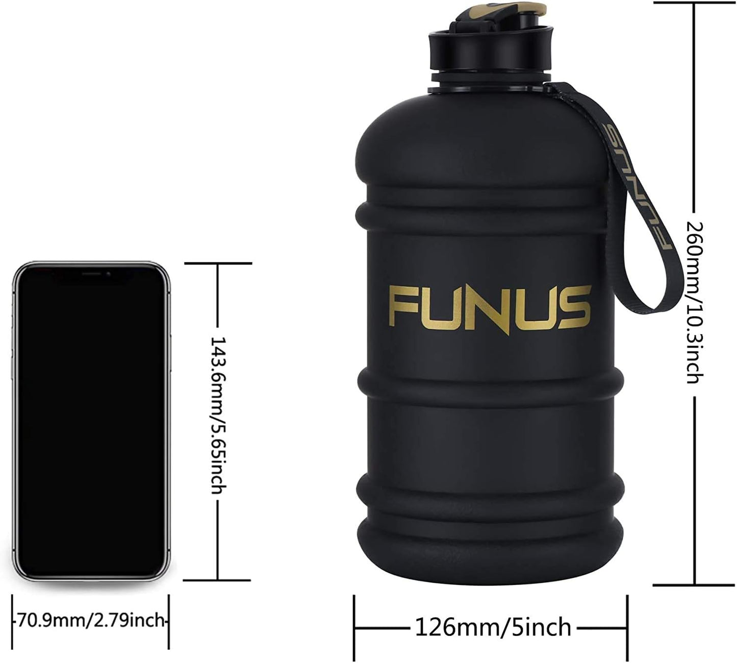 Big Water Bottle BPA Free Half Gallon Water Bottle Jug Reusable Water Bottle for Men Women Fitness Sport Gym Outdoor Climbing (Black, 2.2L)