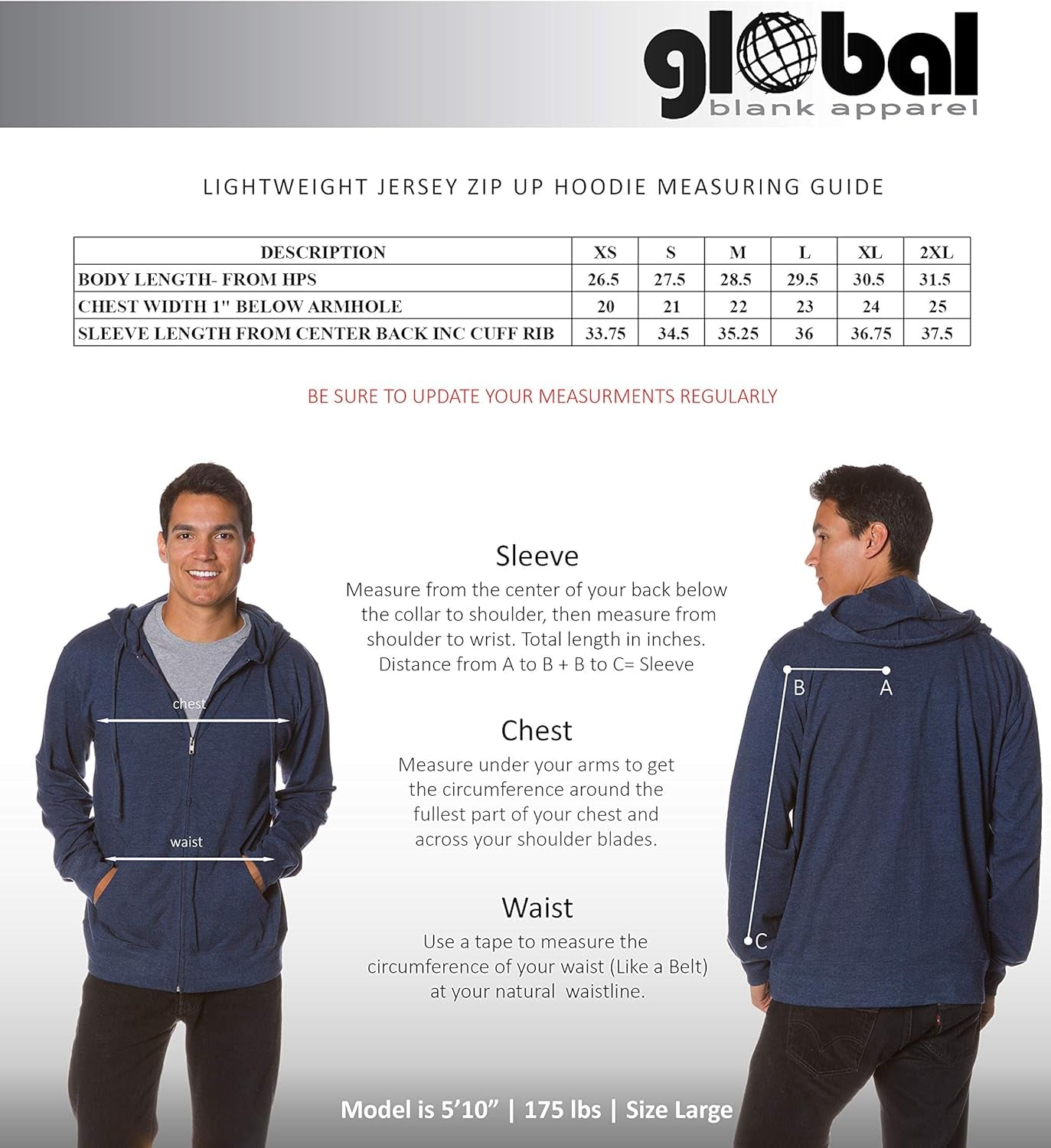 Long Sleeve T-Shirt Sweatshirts for Men, Lightweight Zip-Up Hoodie, Navy Heather, XXL