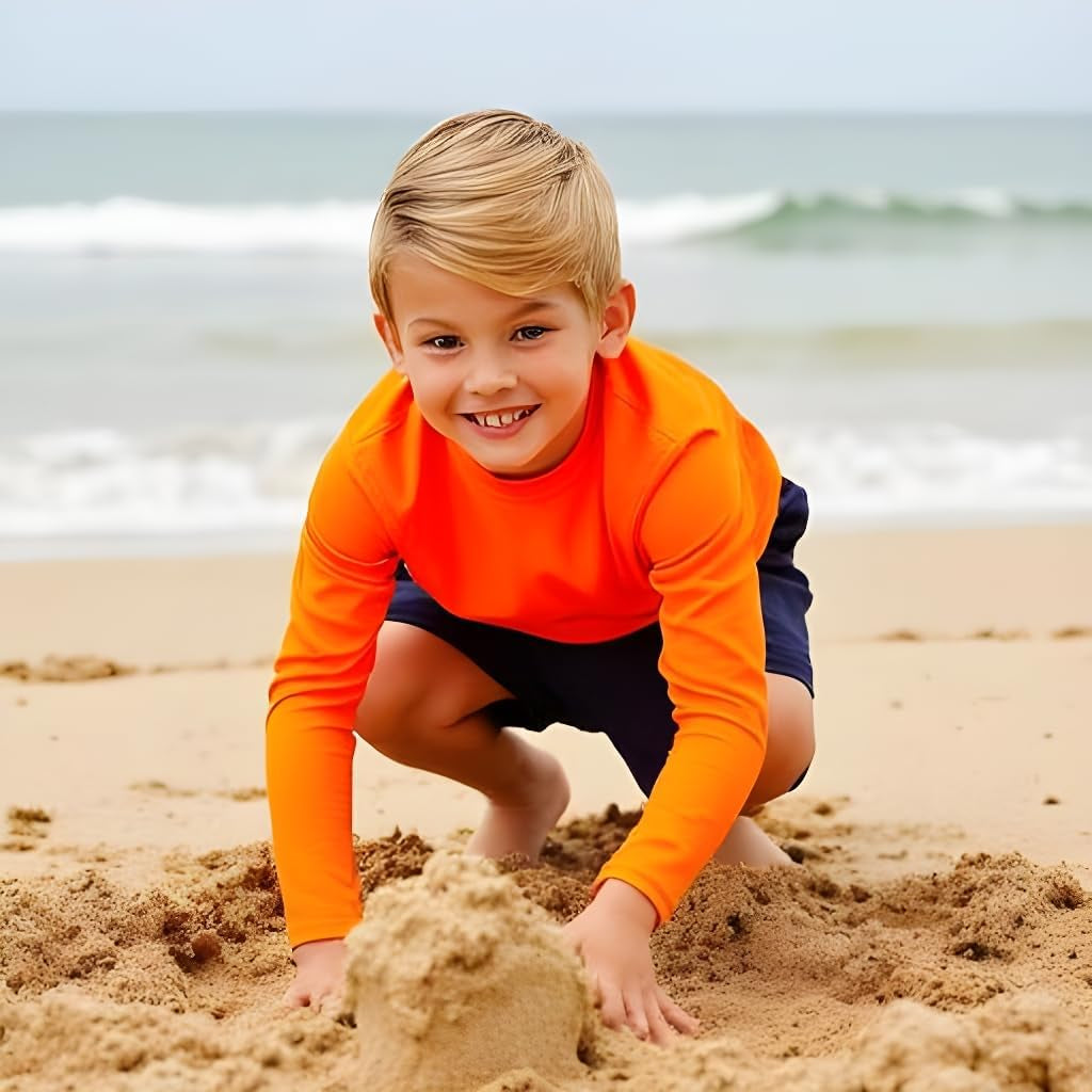 Boys' Rash Guard UPF 50+ Swim Shirt - Lightweight, Quick-Dry, Durable Sun Protection for Swimming, Sizes XS-XL