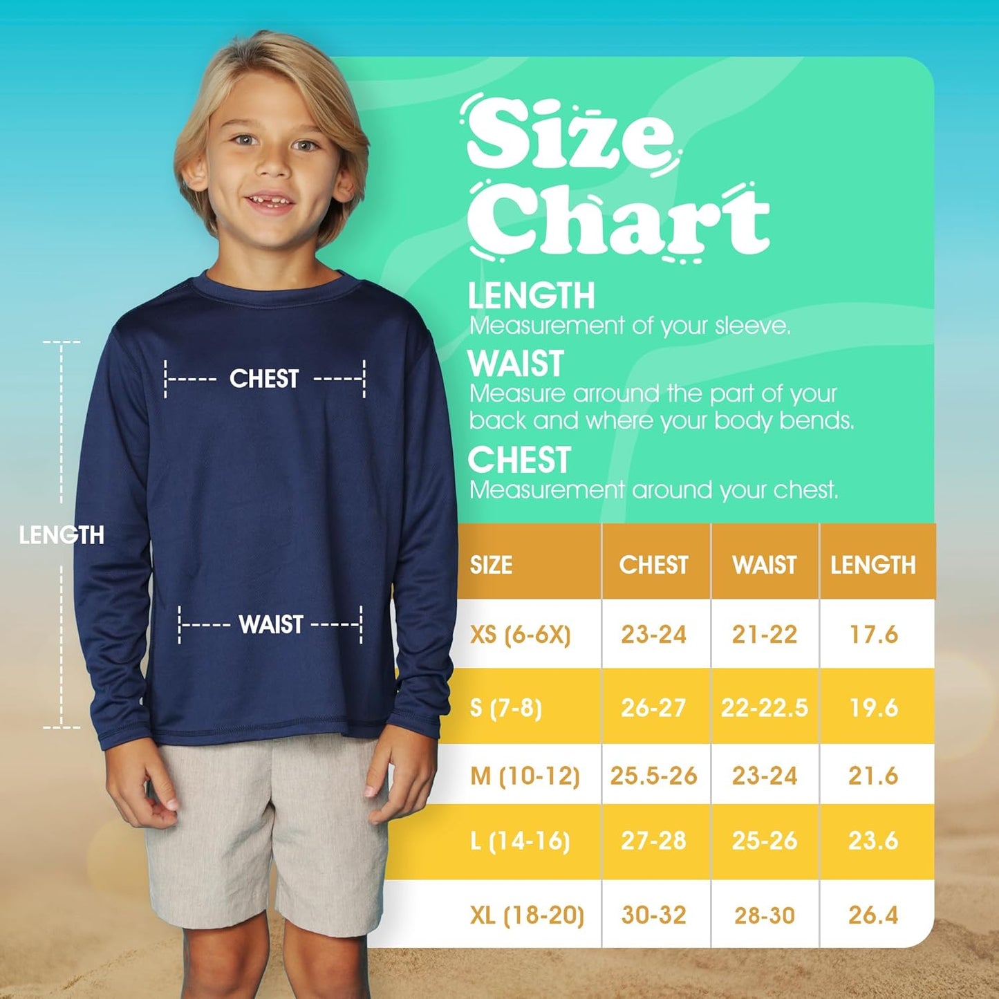 Boys Rash Guard Long Sleeve Swim Shirt - Quick Dry UPF 50+, Kids Fishing Shirt, Dry Fit Shirts for Boys Sizes XS-XL