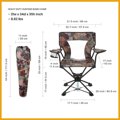 KKS0320U Degree Swivel Hunting Chair W/ Armrests, Camo Color for Camouflage Blinds,