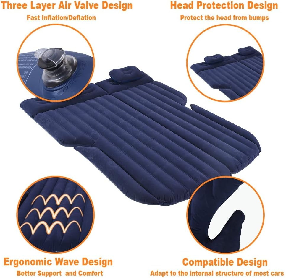 Car Air Mattress, Inflatable Car Mattress for Back Seat, Car Bed with Air Pump, Home Sleeping Pad (SUV Blue)
