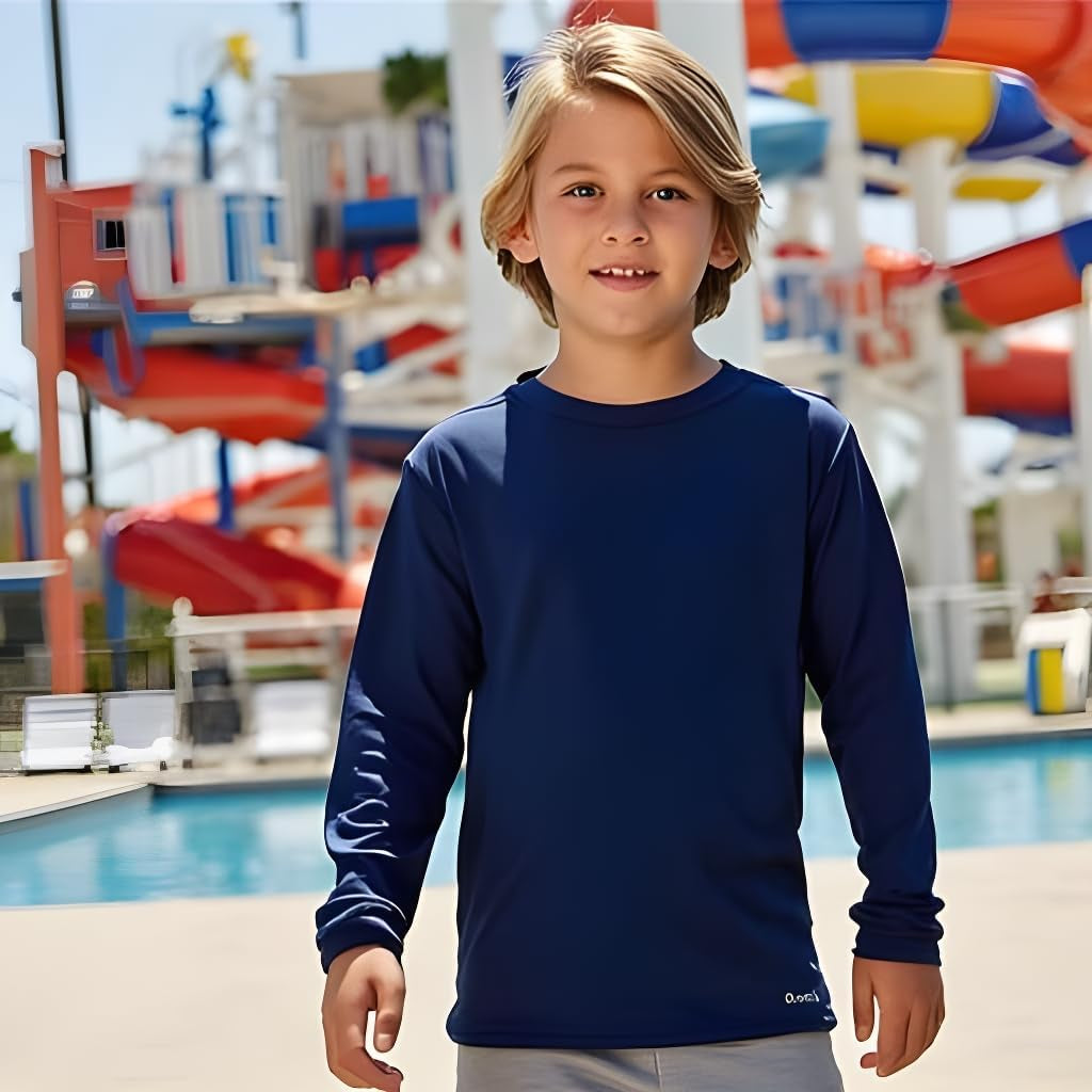 Boys Rash Guard Long Sleeve Swim Shirt - Quick Dry UPF 50+, Kids Fishing Shirt, Dry Fit Shirts for Boys Sizes XS-XL