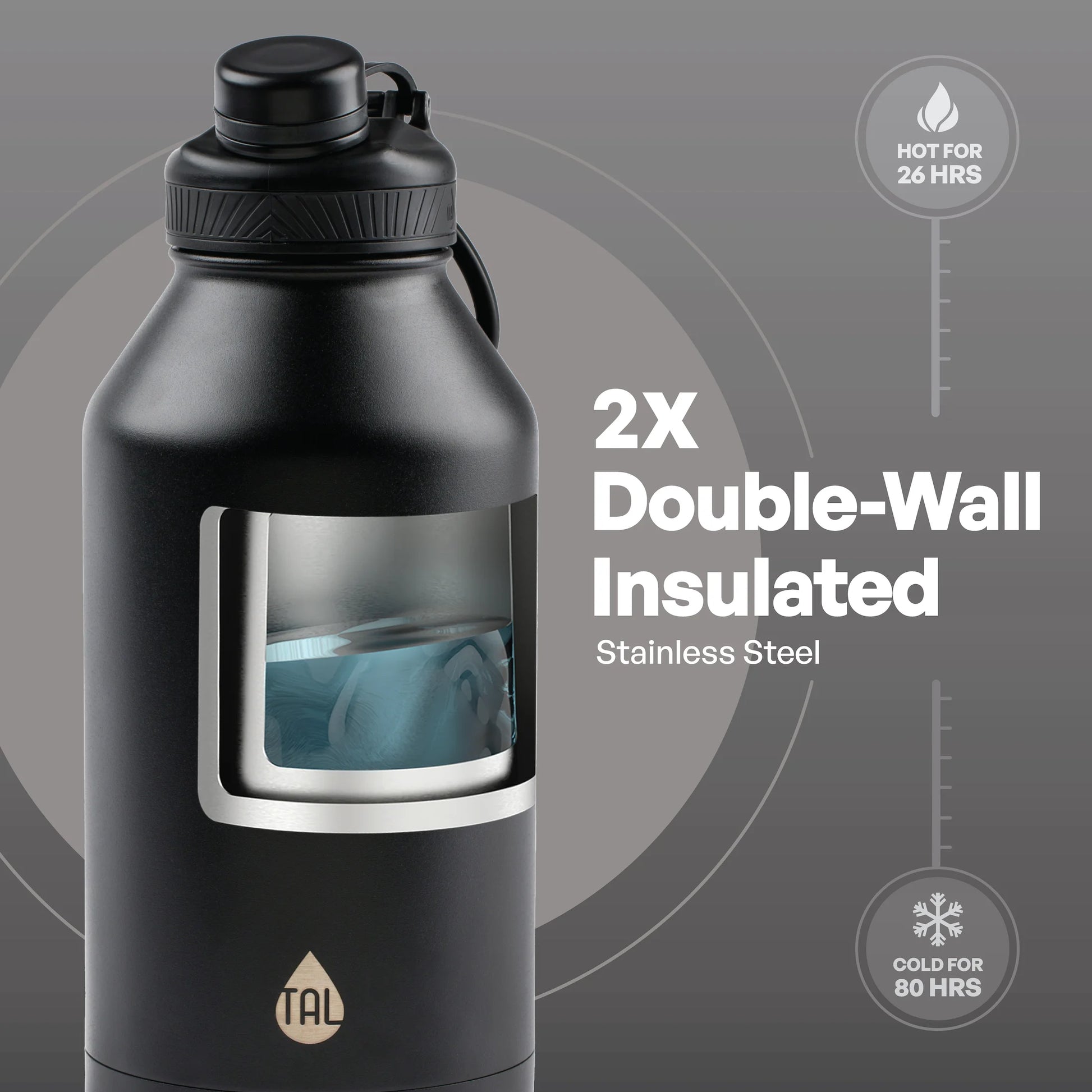 Stainless Steel Ranger Water Bottle 64Oz, Black