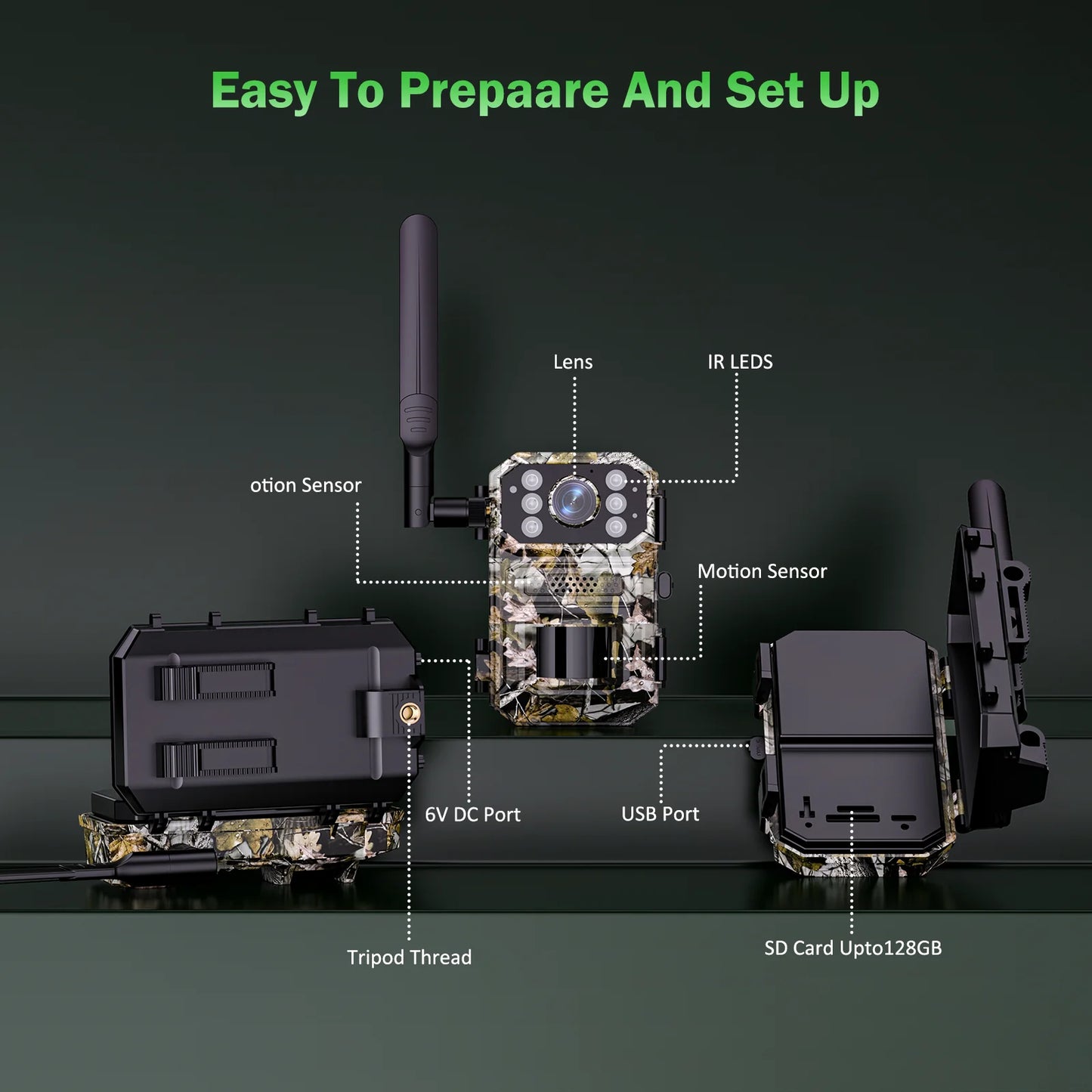 4G LTE Cellular Trail Camera Wireless, 4K Solar Powered Game Camera with Night Vision Motion Activated IP66 Waterproof, Hunting Security Camera with SIM Card, 120°Wide Angle