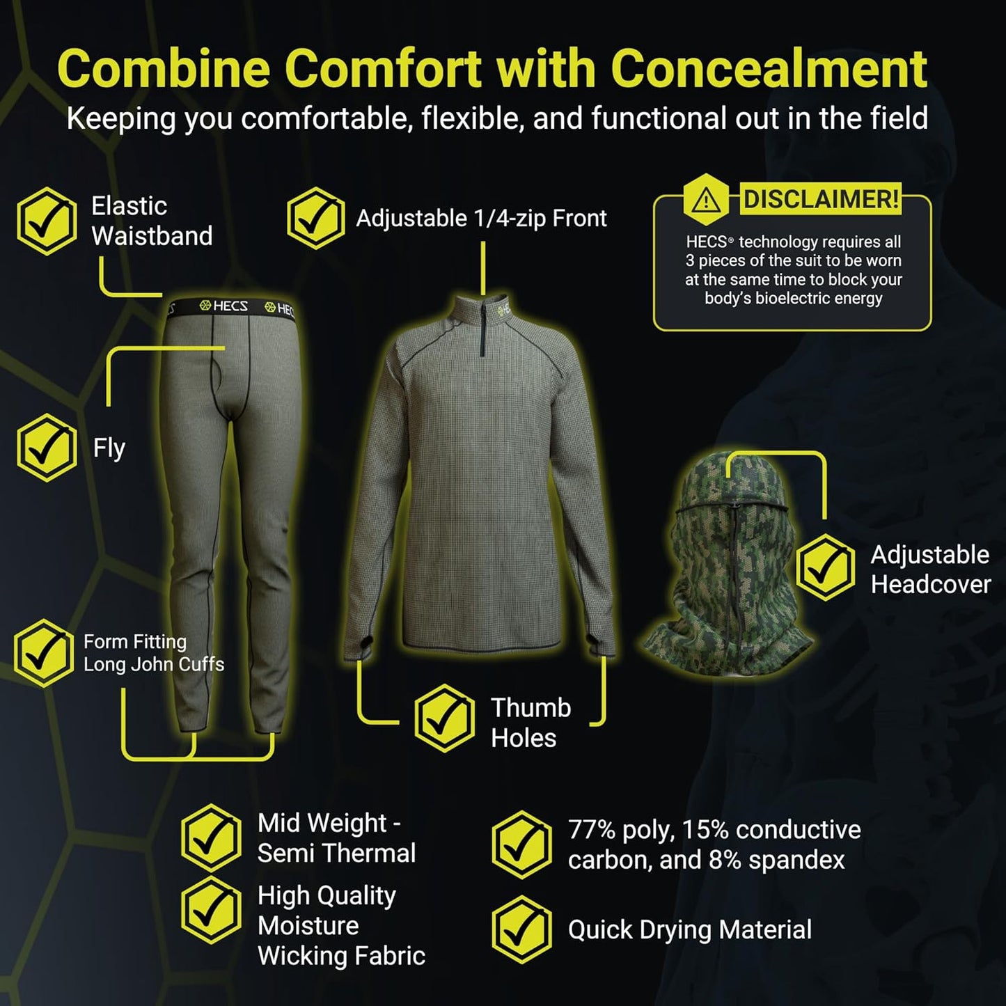 Hunting-High Performance Base Layer-Underwear with Patented Technology for Deer, Big Game & Turkey Hunting