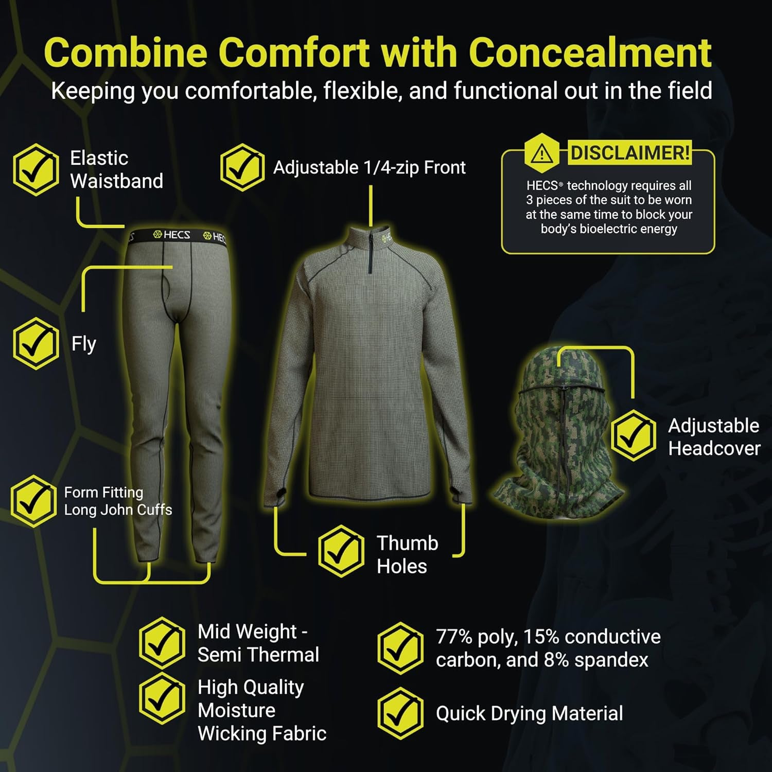 Hunting-High Performance Base Layer-Underwear with Patented Technology for Deer, Big Game & Turkey Hunting