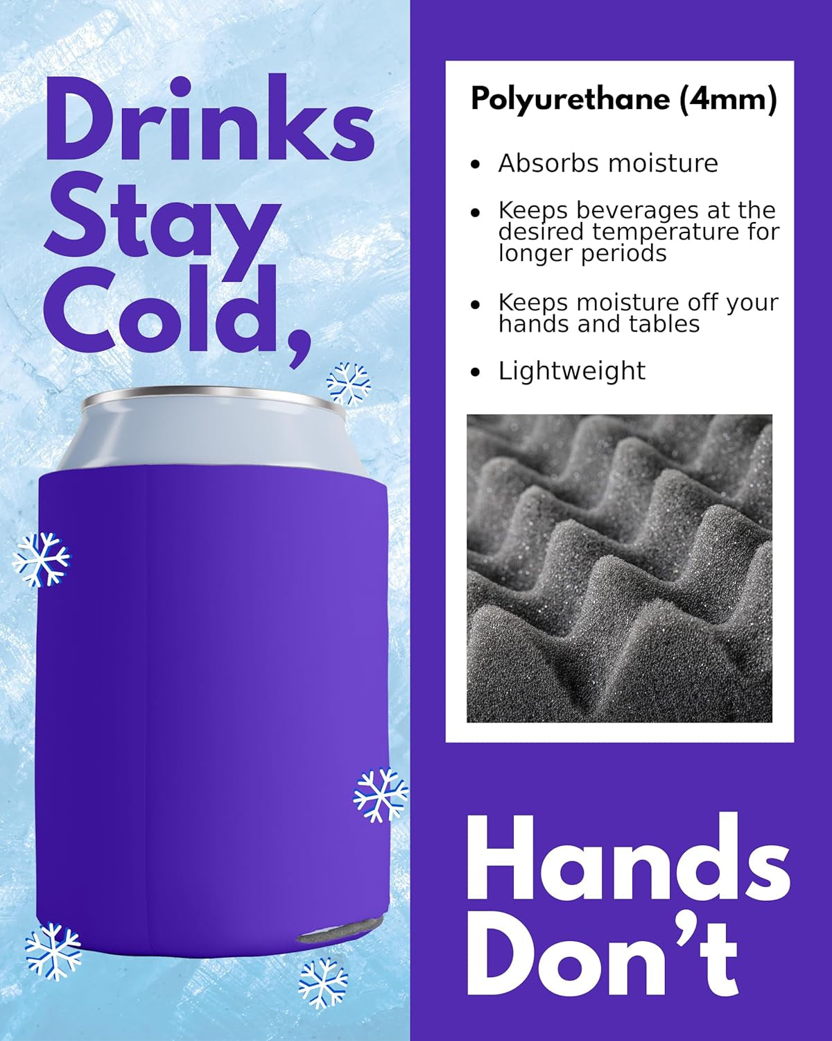 100 Pack Purple Blank Can Cooler Sleeves, Customizable Bulk Insulated Foam for Beer, Collapsible Plain Drink Holder, Cold Soda Insulator, 12Oz Regular, 16Oz Tall Cans