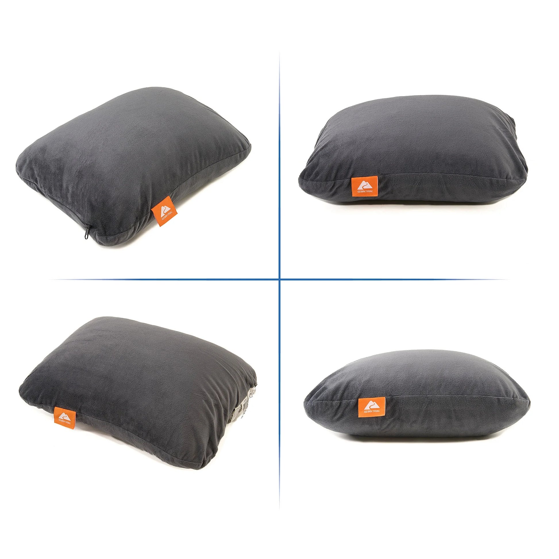 Memory Foam Camping Pillow, Adult Use, Dark Grey Color.