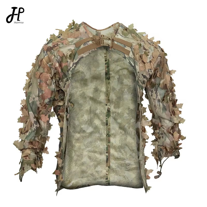 Bionic Leaf Hunting Ghillie Suit Tactics Camouflage Cloak Hunting Uniform Clothes Breathable Mesh Airsoft Shooting Tactical Gear