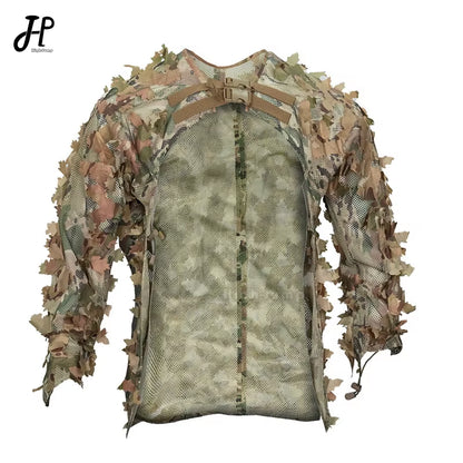 Bionic Leaf Hunting Ghillie Suit Tactics Camouflage Cloak Hunting Uniform Clothes Breathable Mesh Airsoft Shooting Tactical Gear