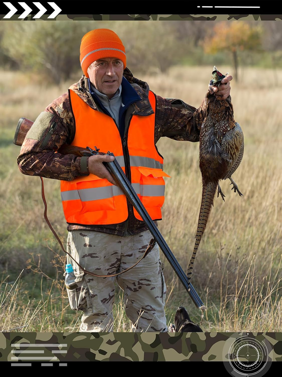 Blaze Orange Hunting Vest and Beanie Set - High Visibility Safety Gear