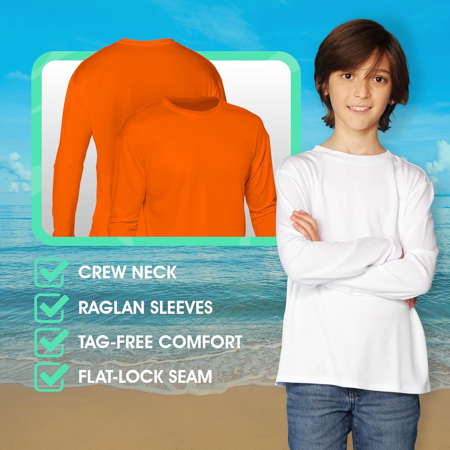 Boys Rash Guard Long Sleeve Swim Shirt - Quick Dry UPF 50+, Kids Fishing Shirt, Dry Fit Shirts for Boys Sizes XS-XL