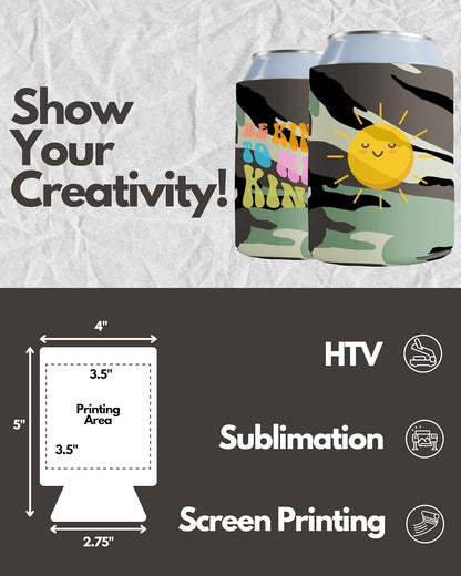 100 Pack Camo Blank Can Cooler Sleeves, Customizable Bulk Insulated Foam for Beer, Collapsible Plain Drink Holder, Cold Soda Insulator, 12Oz Regular, 16Oz Tall Cans