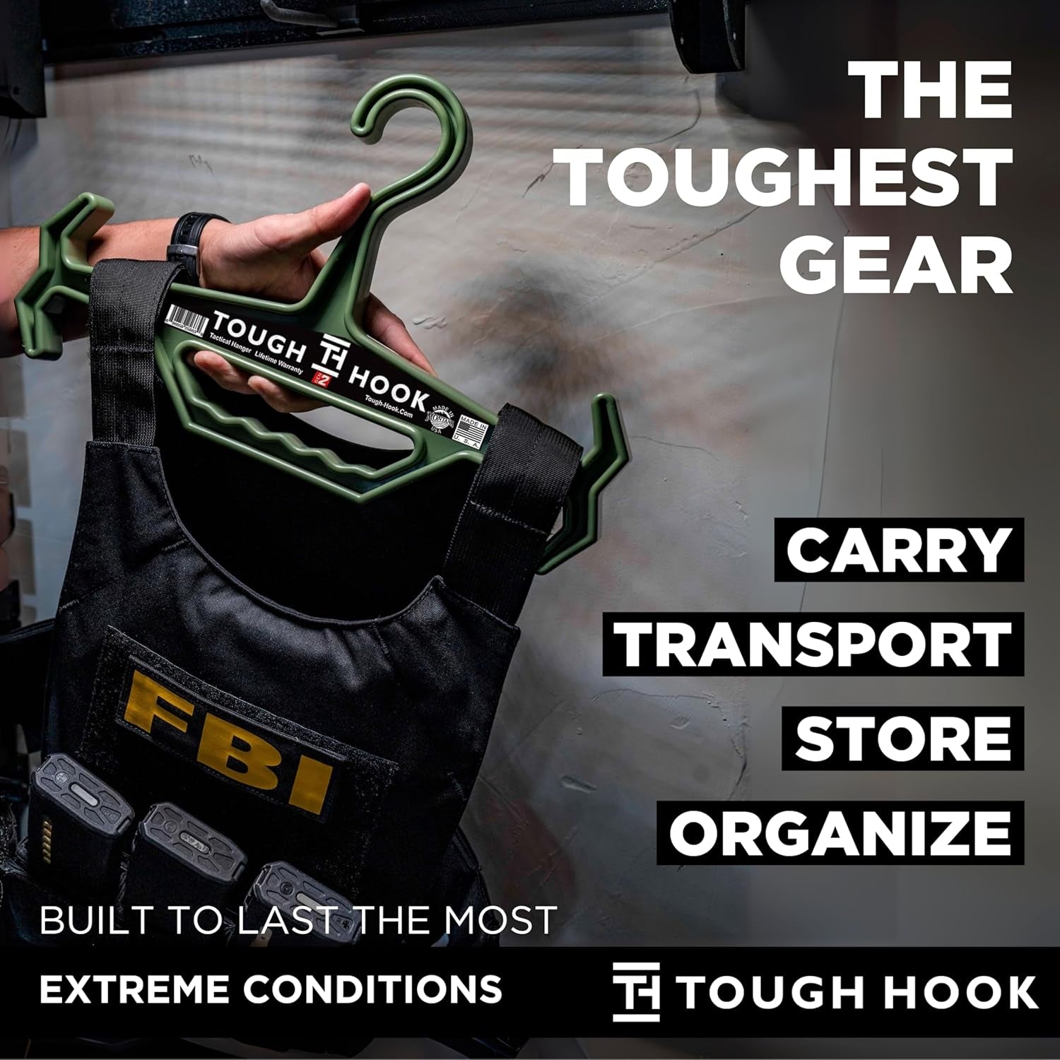 Original Multipurpose Heavy Duty Hanger, USA Made, Anti-Slip, 200 Lb Capacity, Ideal for Tactical Gear, Body Armor, Scuba, Fitness Vests, 1 Black Plastic Piece