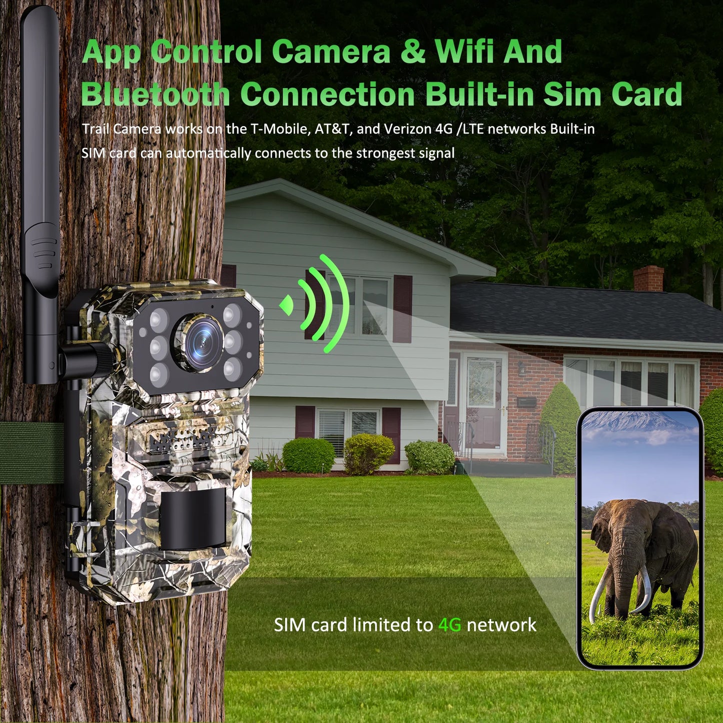 4G LTE Cellular Trail Camera Wireless, 4K Solar Powered Game Camera with Night Vision Motion Activated IP66 Waterproof, Hunting Security Camera with SIM Card, 120°Wide Angle