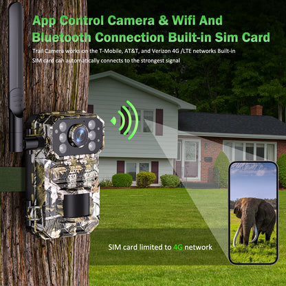 4G LTE Cellular Trail Camera Wireless, 4K Solar Powered Game Camera with Night Vision Motion Activated IP66 Waterproof, Hunting Security Camera with SIM Card, 120°Wide Angle
