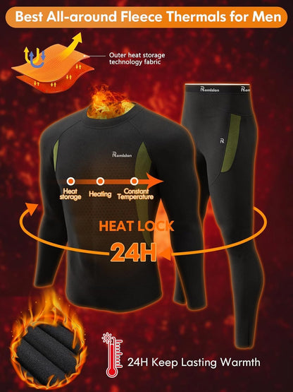 Thermal Underwear for Men Long Johns Fleece Lined Hunting Gear Bottom Top Set Base Layer for Cold Weather Gift