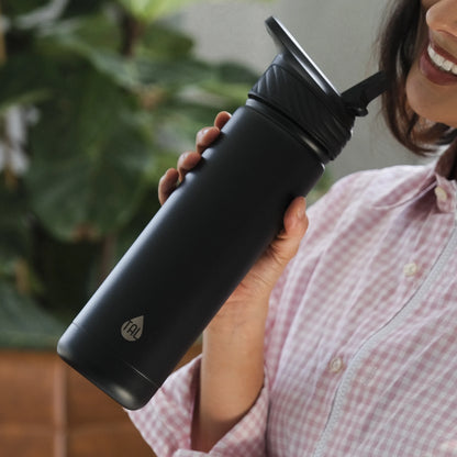 Stainless Steel Ranger Water Bottle with Easy Sip Straw 26 Oz, Black