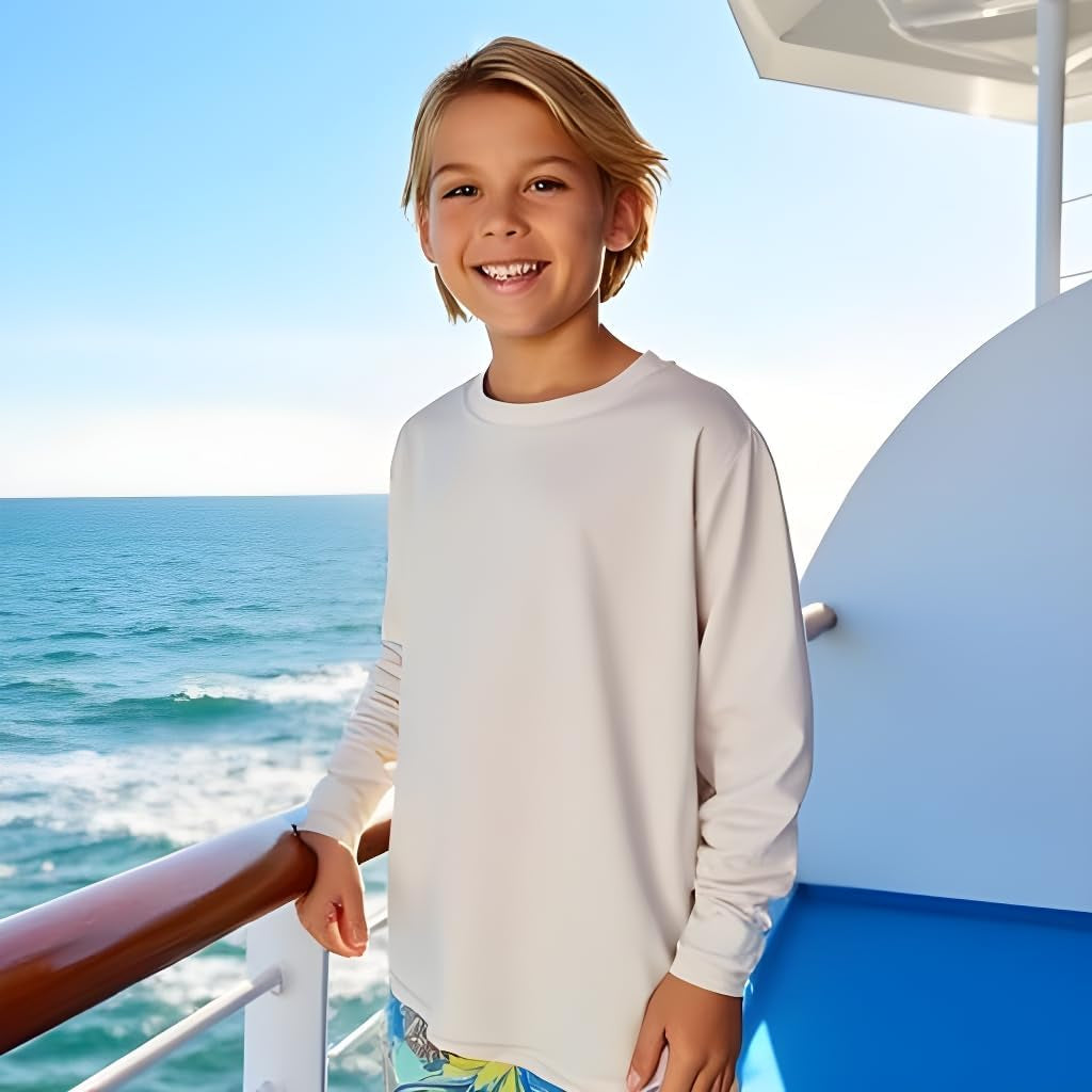 Boys Rash Guard Long Sleeve Swim Shirt - Quick Dry UPF 50+, Kids Fishing Shirt, Dry Fit Shirts for Boys Sizes XS-XL