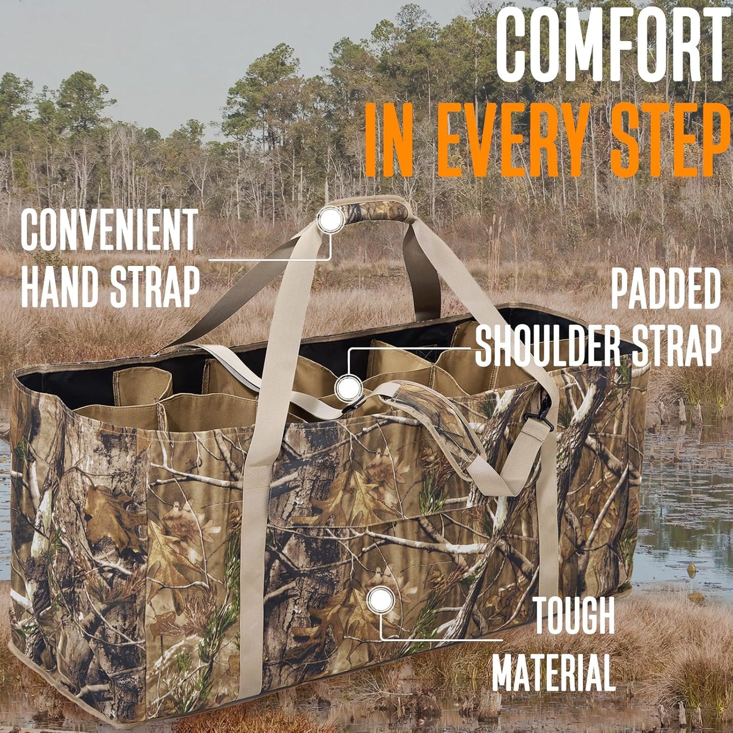 Decoy Bag, 12 Slot Duck Decoy Bag with Bottom Drains, Padded Shoulder Strap Duck