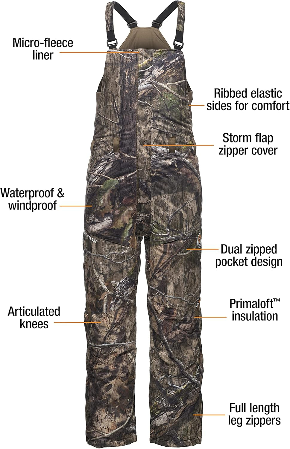 Hydrotherm Waterproof Insulated Camo Hunting Bibs, Hunting Clothes for Men (Mossy Oak Country DNA, Small)