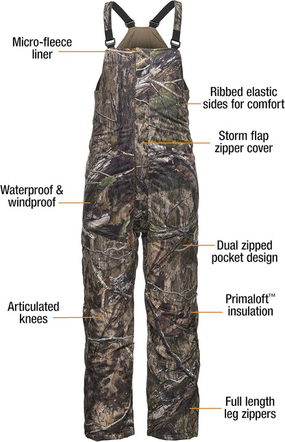 Hydrotherm Waterproof Insulated Camo Hunting Bibs, Hunting Clothes for Men (Mossy Oak Country DNA, Small)