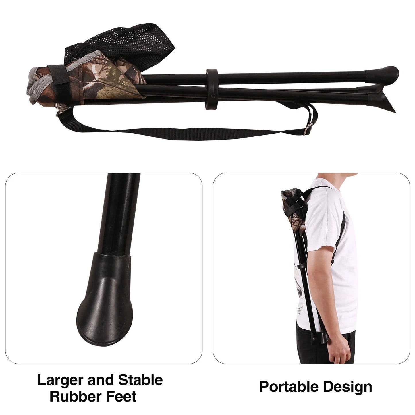 2 Pack Folding Trippod Stool Lightweight, Portable 3 Legged Tripod Chairs for Adults Fishing Backpacking Hunting, Camo