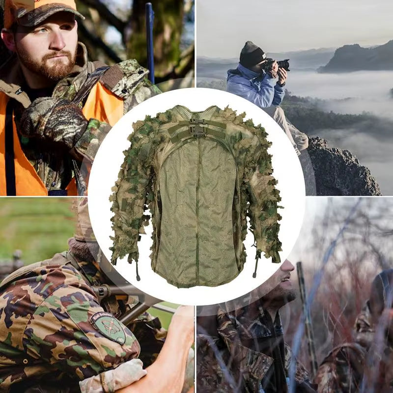 Ghillie Suit Breathable Ghillie Suit for Turkey Hunting Hunting Gear Camouflage Material Woodland Camouflage Jacket & Pants