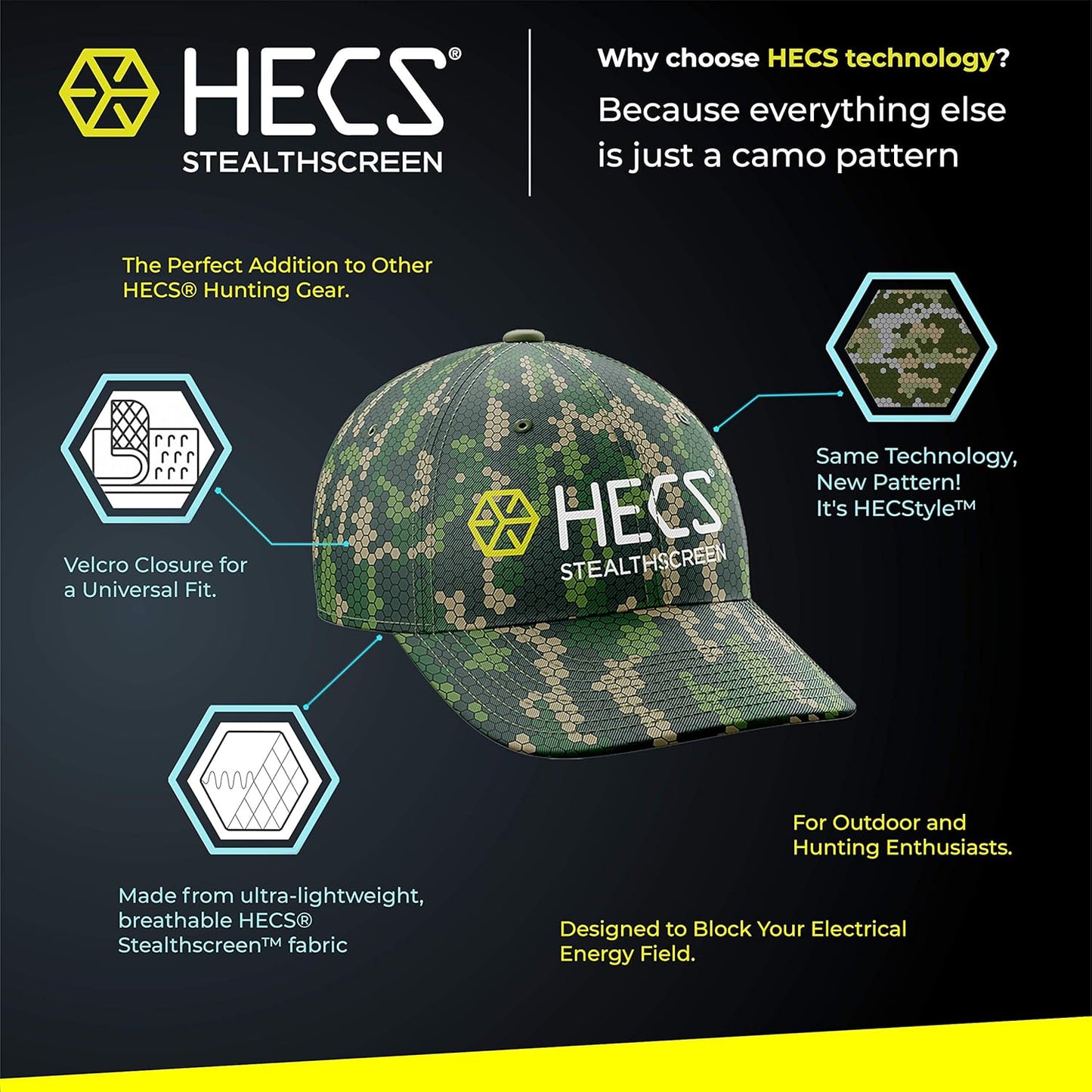 Hunting tyle Stealth Screen Lightweight Camo Hat Patented Technology Accessories/Outdoor Apparel