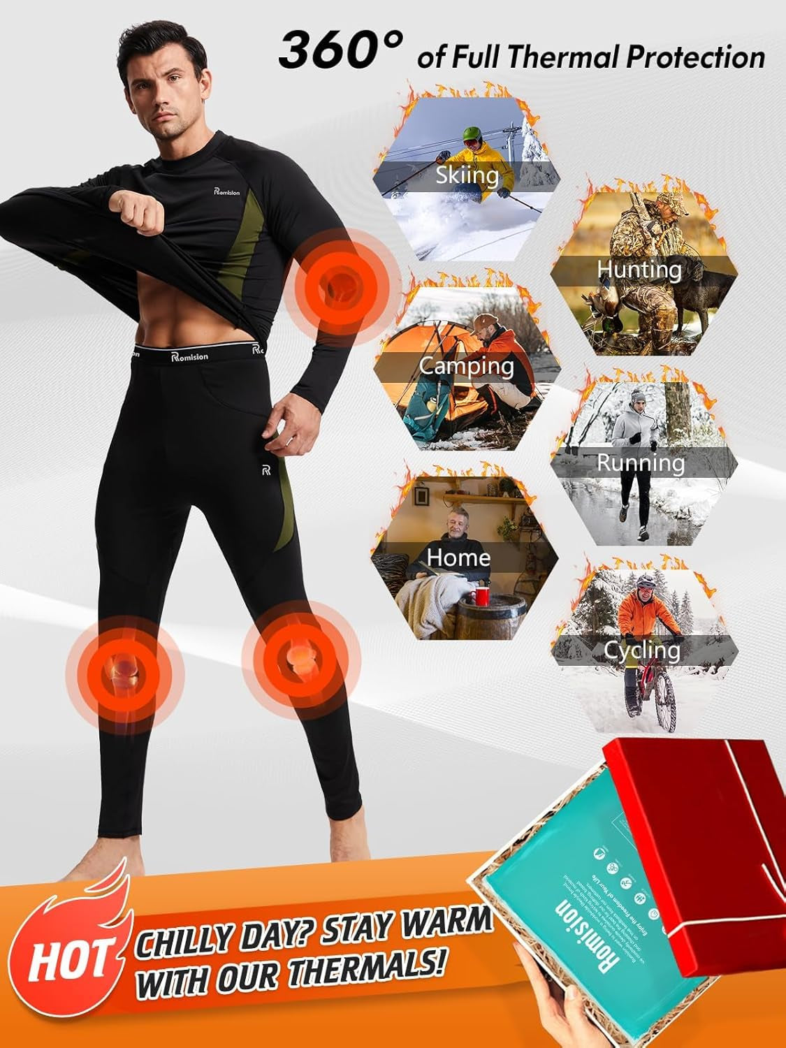 Thermal Underwear for Men Long Johns Fleece Lined Hunting Gear Bottom Top Set Base Layer for Cold Weather Gift
