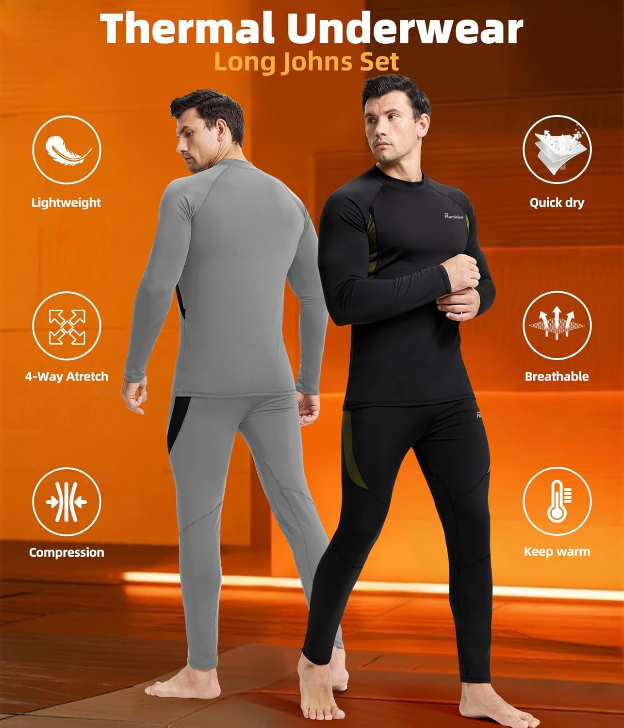 2 Pack Thermal Underwear for Men Long Johns Fleece Lined Hunting Gear Bottom Top Set Base Layer Cold Weather XS-4XL