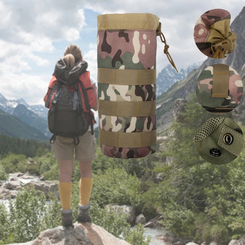 Outdoor Tactical Molle Water Bottle Pouch Portable Camping Water Kettle Bags for Backpack Vest Men'S Travel Cycling Camping Bag