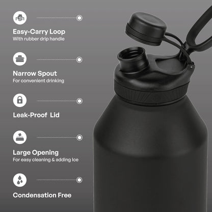 Stainless Steel Ranger Water Bottle 64Oz, Black
