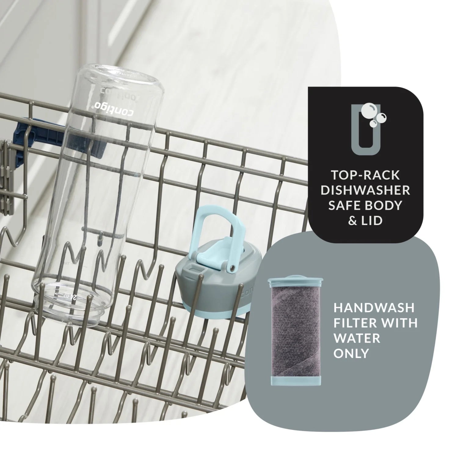 Clybourn Plastic Freeflow Filter Water Bottle with AUTOSEAL Lid 24 Oz., Salt, with Replacable Filter