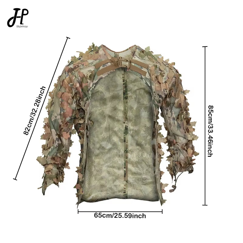 Bionic Leaf Hunting Ghillie Suit Tactics Camouflage Cloak Hunting Uniform Clothes Breathable Mesh Airsoft Shooting Tactical Gear