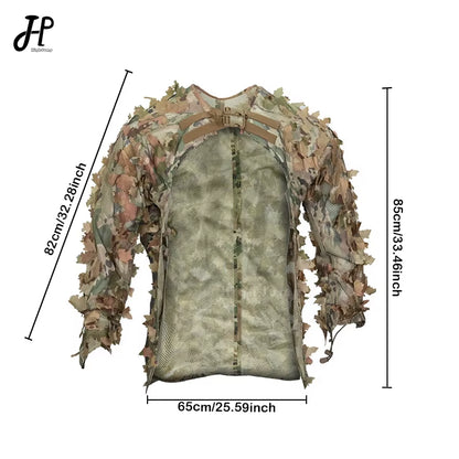 Bionic Leaf Hunting Ghillie Suit Tactics Camouflage Cloak Hunting Uniform Clothes Breathable Mesh Airsoft Shooting Tactical Gear