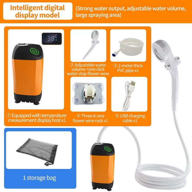 Portable Rechargeable Electric Shower Pump USB Powered Waterproof for Outdoor Camping Beach Hiking Pet Bath Car Wash