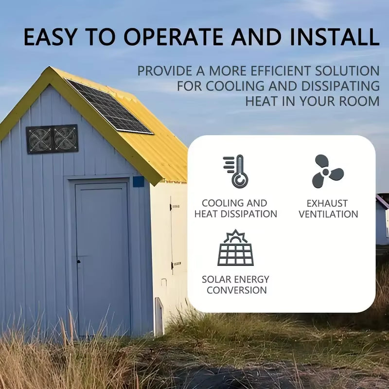 Solar Fan Kit with Solar Panels And2 Solar Exhaust Fans, Solar Exhaust Fans, Chicken Coop, Dog House Solar Charging Solar System