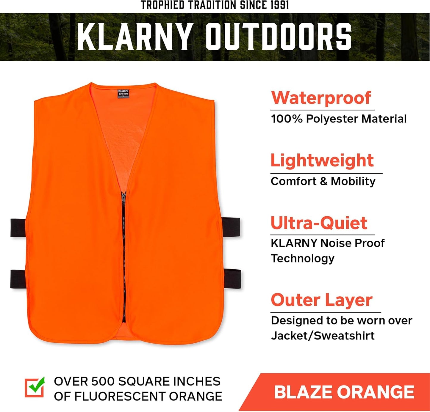 Klarny High Visibility Orange Safety Vest - Waterproof Hunting Gear