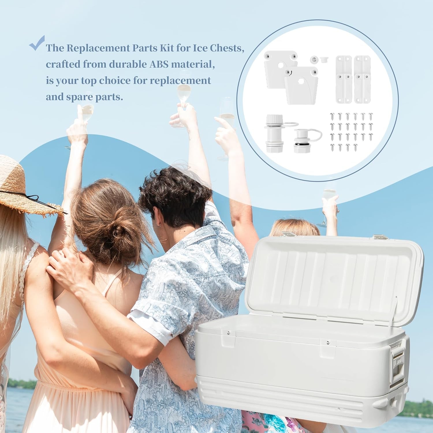 Replacement Parts Kit for Igloo Coolers - Plastic Hinges, Latches, Screws, Threa