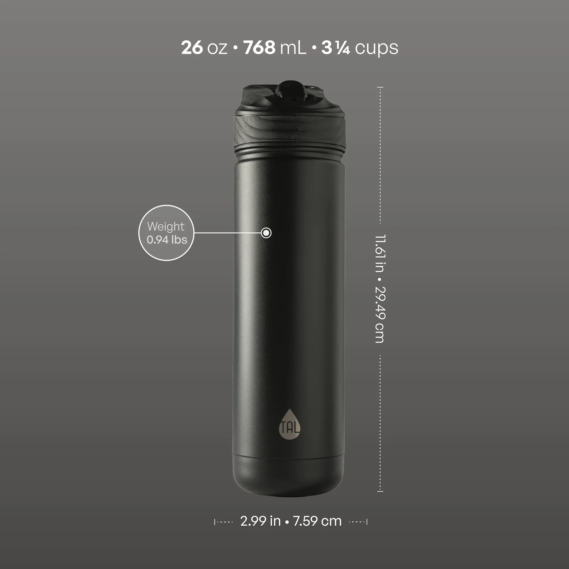 Stainless Steel Ranger Water Bottle with Easy Sip Straw 26 Oz, Black