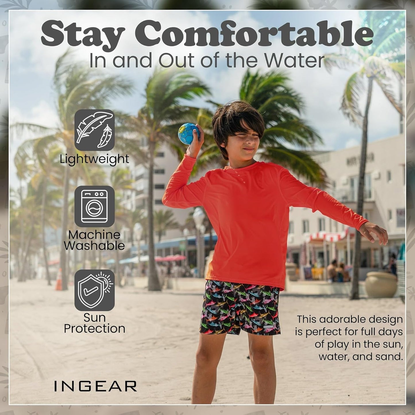 Boys' Rash Guard UPF 50+ Swim Shirt - Lightweight, Quick-Dry, Durable Sun Protection for Swimming, Sizes XS-XL