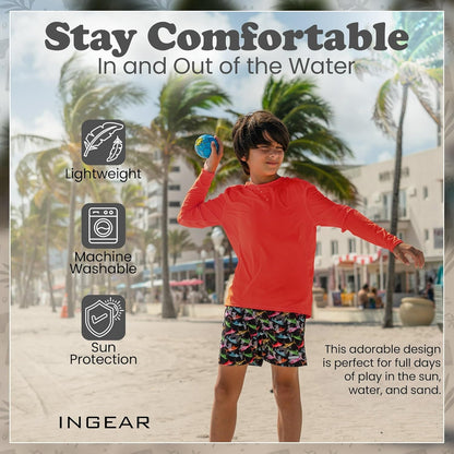 Boys' Rash Guard UPF 50+ Swim Shirt - Lightweight, Quick-Dry, Durable Sun Protection for Swimming, Sizes XS-XL
