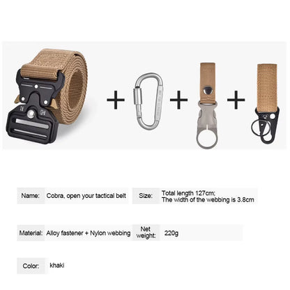 Quick Release Tactical Belts Men Canvas Waistband with Water Bottle Hanging Hook Carabiners Outdoor Hunting Gear Kit