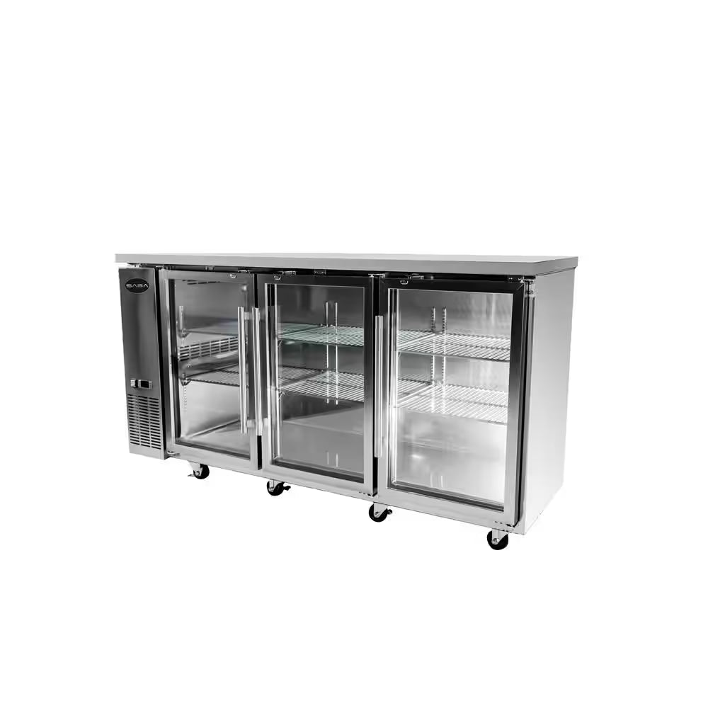 72 In. W 19.6 Cu. Ft. Commercial under Back Bar Cooler Refrigerator with Glass Doors in Stainless Steel