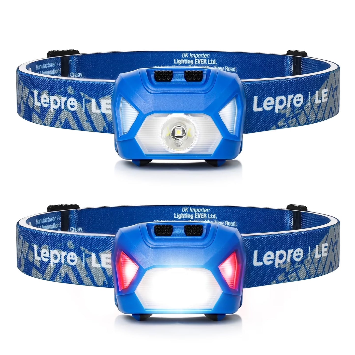 2-Pack Battery-Powered Head Lamp, 1300 Lux Super Bright with Adjustable Headband, 6 Modes Including Red Light, IPX4 Waterproof Suitable for Camping and Outdoor Activities .Blue