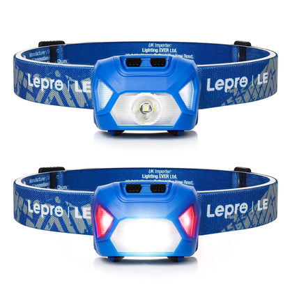 2-Pack Battery-Powered Head Lamp, 1300 Lux Super Bright with Adjustable Headband, 6 Modes Including Red Light, IPX4 Waterproof Suitable for Camping and Outdoor Activities .Blue
