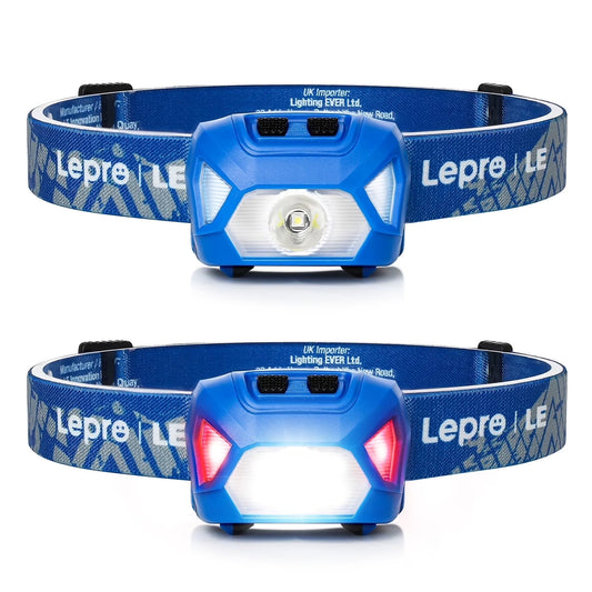 2-Pack Battery-Powered Head Lamp, 1300 Lux Super Bright with Adjustable Headband, 6 Modes Including Red Light, IPX4 Waterproof Suitable for Camping and Outdoor Activities .Blue