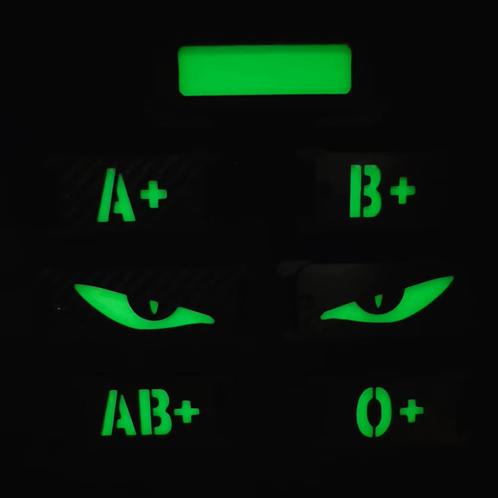 Glow in Dark Carbon Fiber Blood Type Molle Tactical Patch Luminous Reflective Backpack Attachment Applique Fastener Badge Emblem
